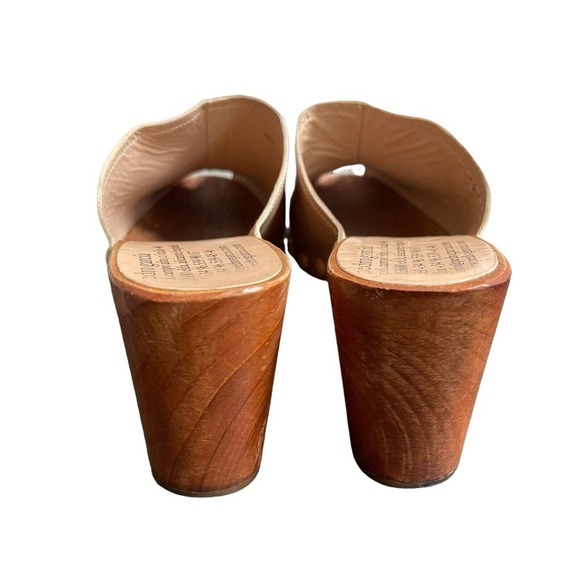 Pedro Garcia Clog Wood Platform Wedge Peep Toe Tan Slip On Size 38 - Picture 4 of 8